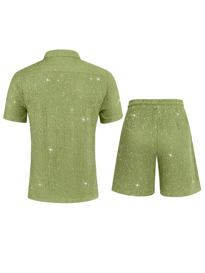 Conjunto de Camisa Brillante y Pantalón Corto para Hombre - Image 28
