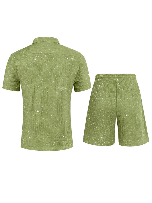 Conjunto de Camisa Brillante y Pantalón Corto para Hombre - Image 28