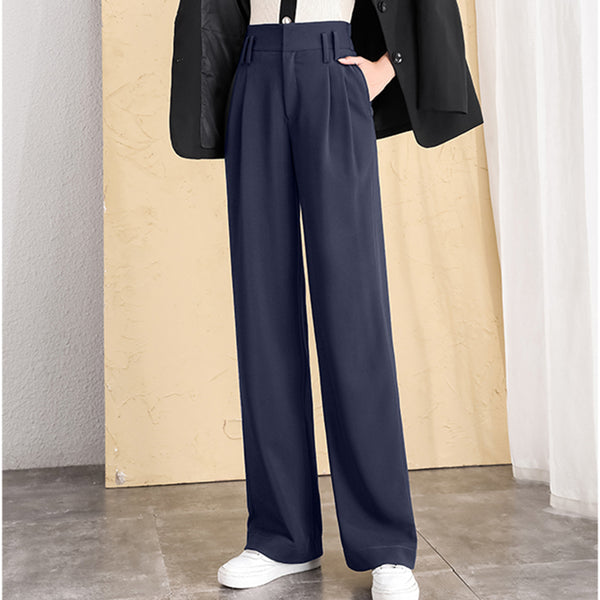 Pantalón Ancho de Cintura Alta Drapeado Elegante para Otoño e Invierno