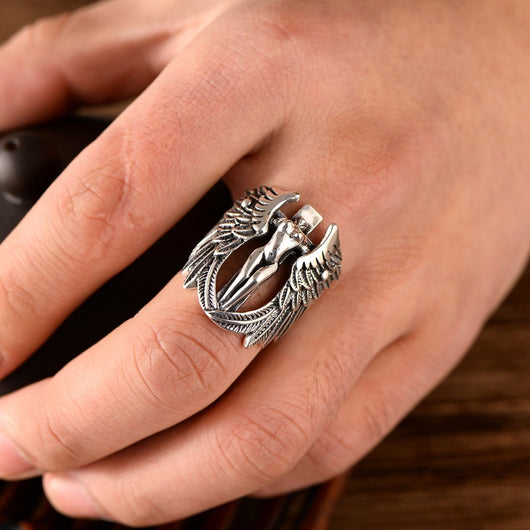 Anillo Plata 925 Ángel Guardián Vintage con Alas de Pluma - Image 8