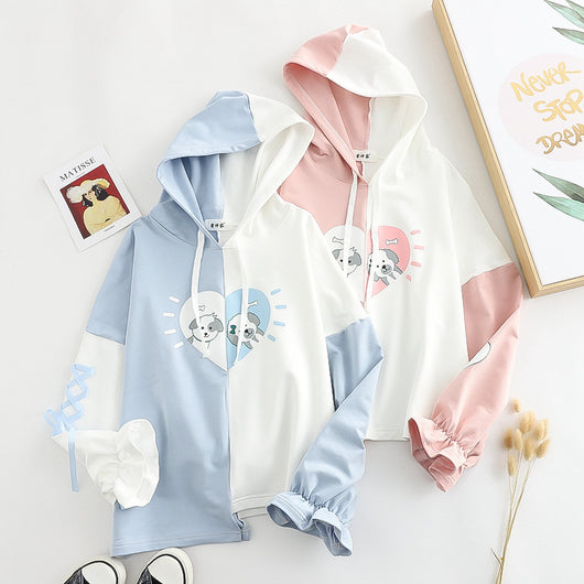 Chaqueta Sudadera con Capucha Estampado Perro Love - Diseño Asimétrico para Ella