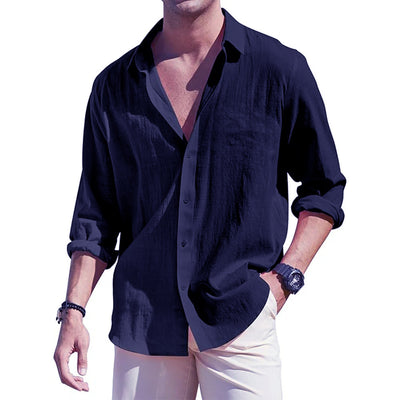 Cardigan de Lino para Hombre con Solapa y Manga Larga - Image 8