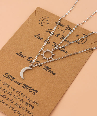 Collar de Clavícula Sol y Luna en Acero Inoxidable - Juego de 2 Piezas - Image 5