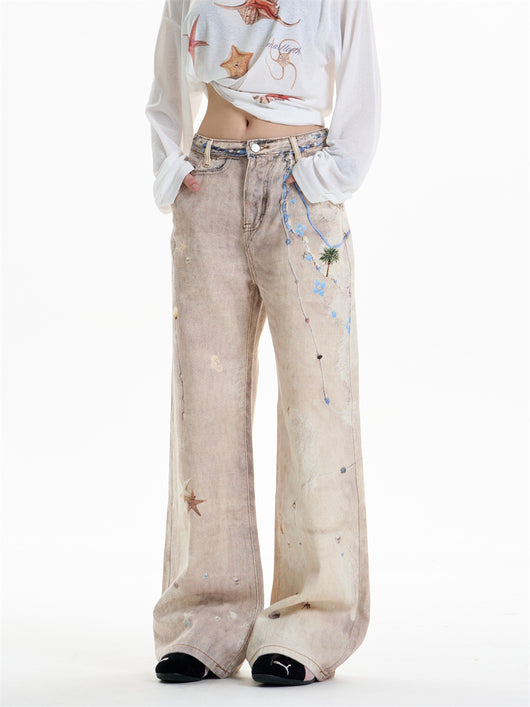 Pantalones Rectos Anchos Vintage con Estampado de Cadena para Mujer - Image 10