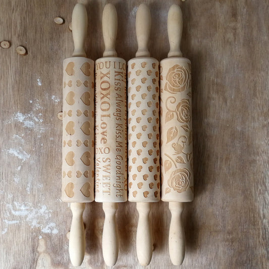 Rodillo para Galletas con Letras de Madera Grabadas para San Valentín