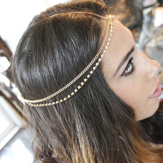 Diadema Bohemia de Abanico Metal con Cadena de Borlas y Cristales - Image 2