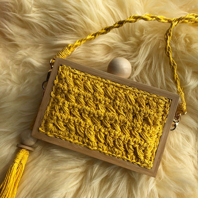 Bolsa de Playa Tejida con Marco de Madera y Borla - Bolso Mensajero Elegante para Vacaciones - Image 11