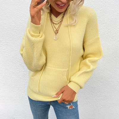 Sudadera Mujer Tejida Color Sólido con Capucha y Bolsillos - Image 2