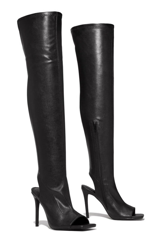 Botas Mujer Tacón Stiletto Punta Abierta Negro Elegante - Image 3