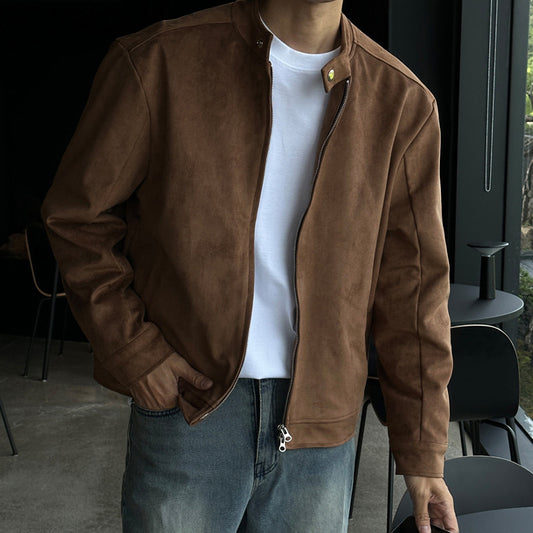 Chaqueta Café con Cuello de Pie