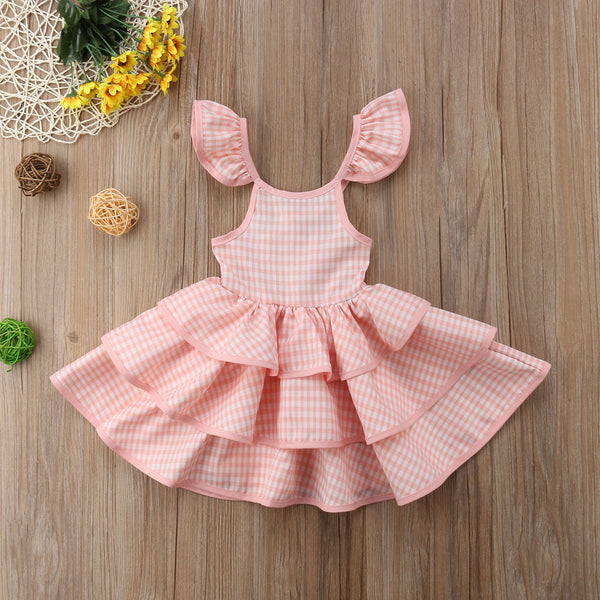 Vestido Infantil Cuadrille con Espalda Descubierta y Mangas Volantes
