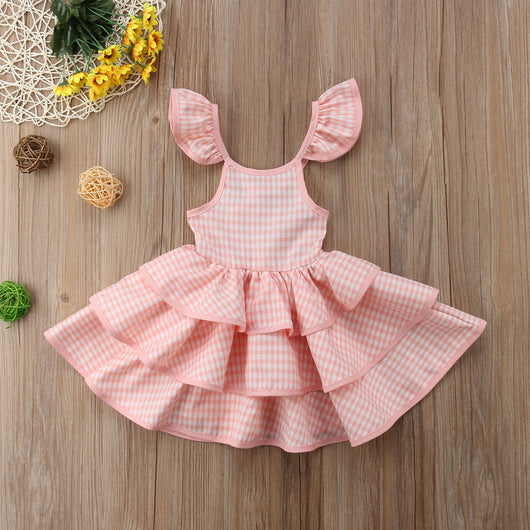 Vestido Infantil Cuadrille con Espalda Descubierta y Mangas Volantes