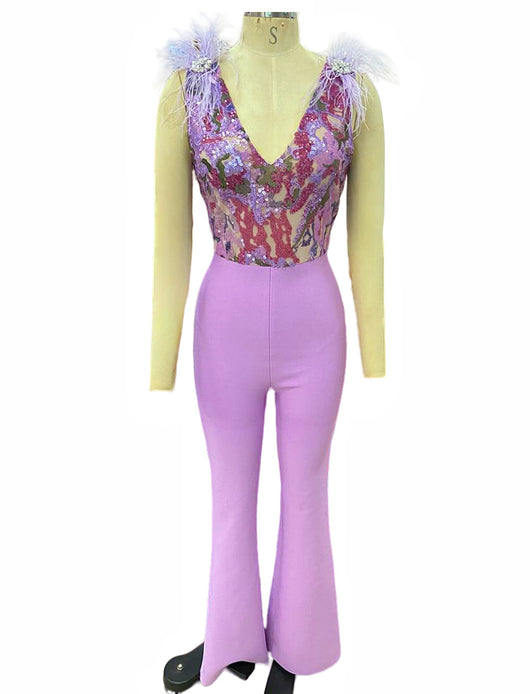 Jumpsuit de Talle Alto con Lentejuelas Bordadas para Mujer - Image 9