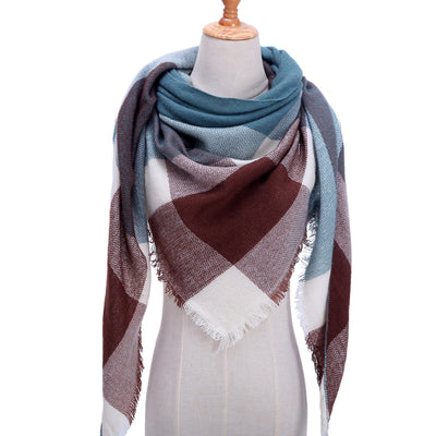Bufanda de Cashmira Artificial Otoño Invierno Triangular Pareja Cuadros Cálida - Image 15