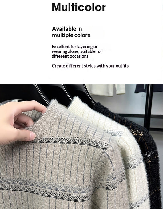 Suéter Grueso de Cuello Redondo para Hombre con Forro Polar y Textura de Visón Sintético - Image 41