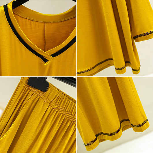 Conjunto Dos Piezas: Blusa V-Neck Contraste y Pantalón Recto Manga Larga - Image 12