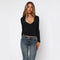 Blusa Ajustada de Manga Larga con Encaje Floral