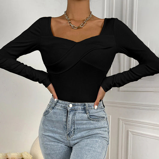 Blusa Tejida Cuello V Ajustada Manga Larga para Mujer - Image 4