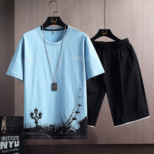 Conjunto Deportivo Hombre: Camiseta Cuello Redondo + Short Suelto Algodón 100% - Image 2