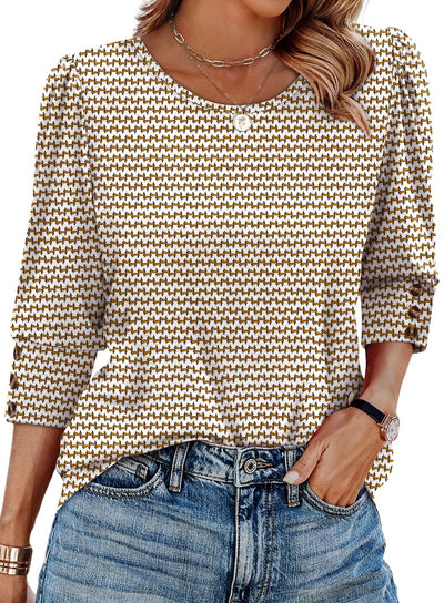 Blusa Elegante Estampada con Botones y Mangas 3/4 Cuello Redondo - Image 14