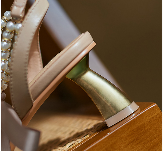 Sandalias de Tacón Grueso con Tira Perla Francesa y Cuero para Mujer - Image 13