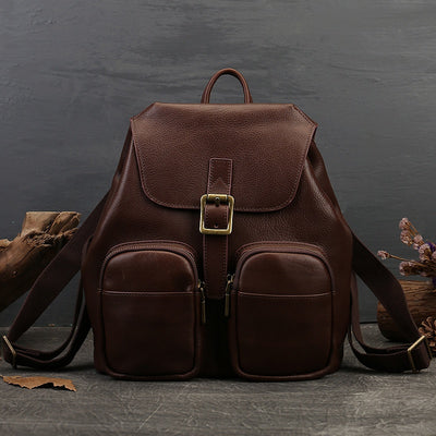 Mochila de Cuero Genuino Estilo Retro con Gran Capacidad para Mujer - Image 9