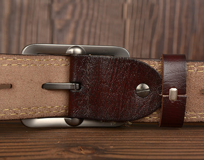 Cinturón de Cuero Genuino Doble Línea para Hombre con Hebilla Japonesa - Image 8