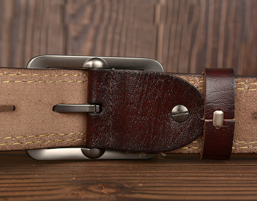 Cinturón de Cuero Genuino Doble Línea para Hombre con Hebilla Japonesa - Image 8