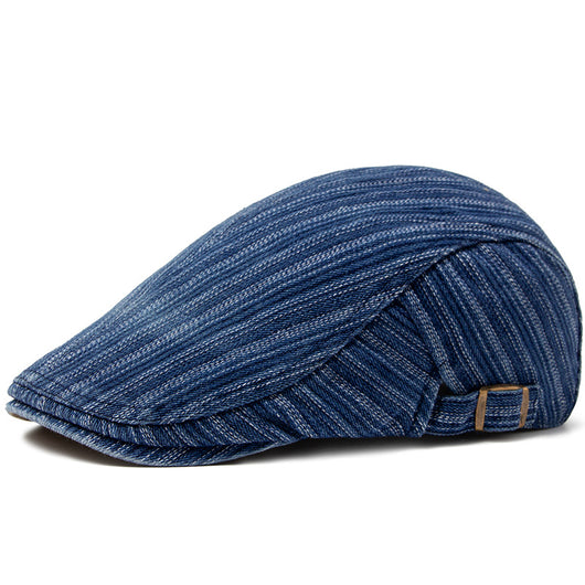 Boina Retro de Algodón Denim Lavado con Costura Británica para Hombre