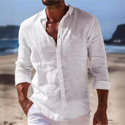 Camisa Casual de Algodón y Lino para Hombre - Image 2