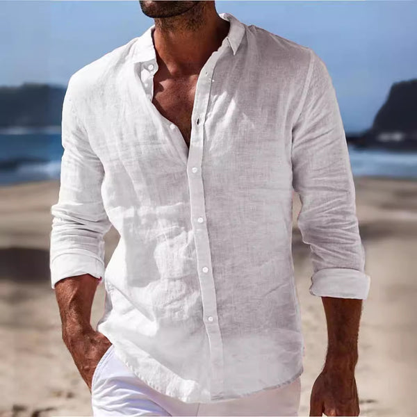 Camisa Casual de Algodón y Lino para Hombre