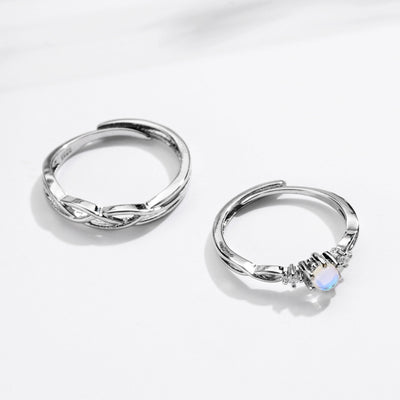 Anillos de Pareja Piedra Lunar Concéntrica en Plata Esterlina - Image 10