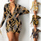Vestido Midi Estampado Cuello en V Manga Larga