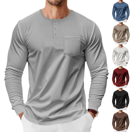 Camiseta Henley de Manga Larga para Hombre - Primavera y Otoño