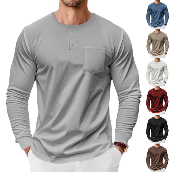 Camiseta Henley de Manga Larga para Hombre - Primavera y Otoño