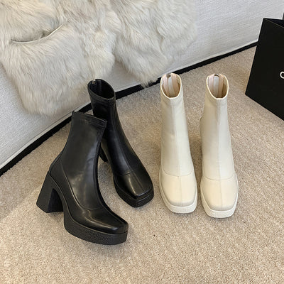Botas Stretch de Tacón Grueso con Punta Cuadrada