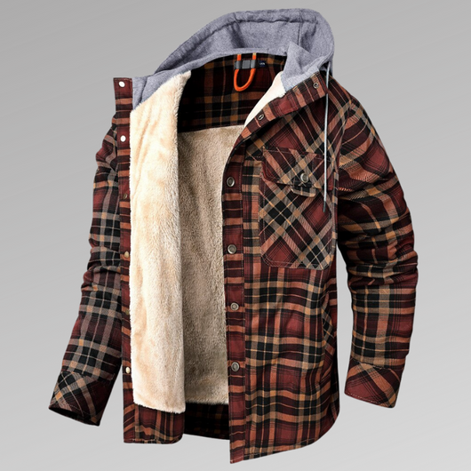 Camisa Abrigo de Terciopelo Grueso con Capucha y Cuadros para Hombre - Image 2