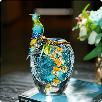Jarrón Decorativo de Porcelana con Patrón de Loro Esmaltado