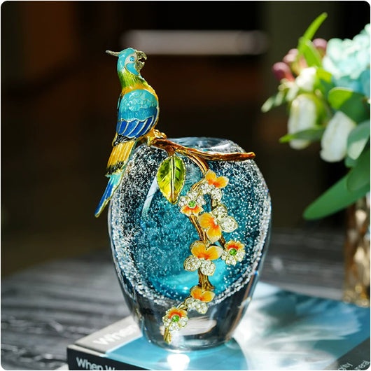 Jarrón Decorativo de Porcelana con Patrón de Loro Esmaltado
