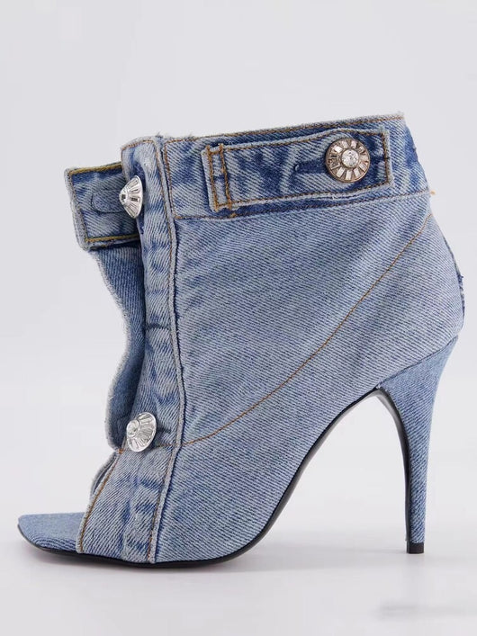 Botas Cortas de Tacón Alto con Remaches en Denim - Image 4