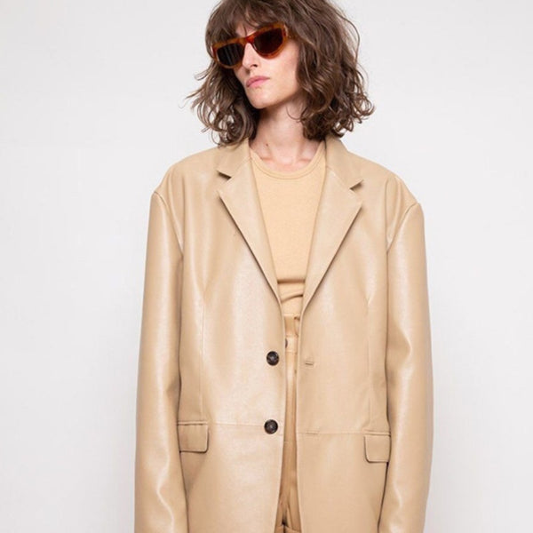 Cardigan Suelto de Cuero Proteína para Mujer - Chaqueta Casual de Manga Larga