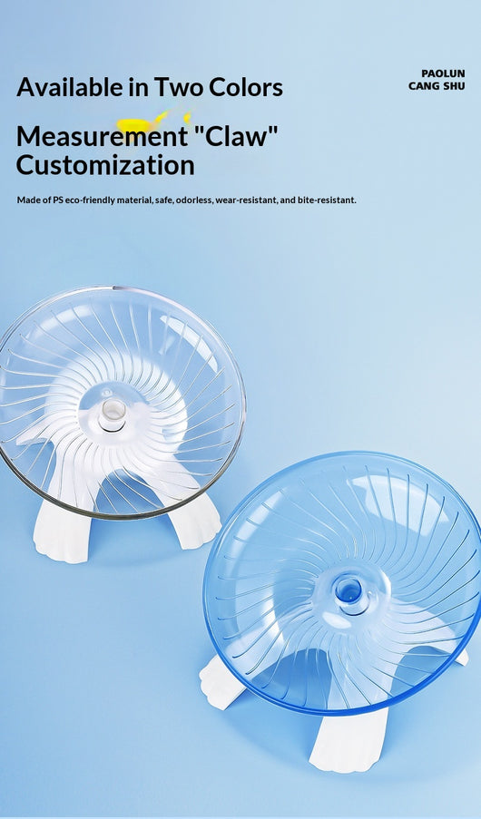 Blue transparent hamster flying saucer running wheel with a white stand, suitable for hamsters and small pets. - Image 8