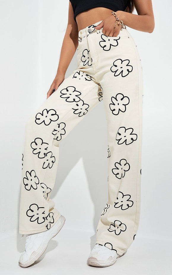 Jeans Rectos Estampados Sueltos para Mujer - Comodidad Casual