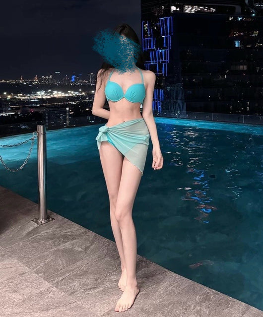 Vibrant blue push-up halter bikini swimsuit with tie-side bottoms, perfect for beach vacations. - Image 16