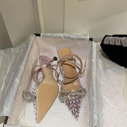 Sandalias de Tacón Alto con Punta Transparente y Moño de Cristales - Image 11
