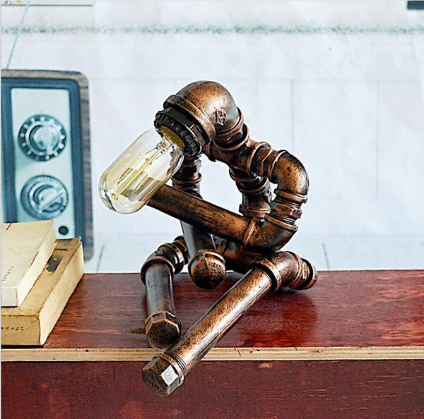 Lámpara Nocturna Regulable Diseño Robot Hierro Forjado Estilo Retro