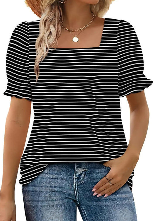 Blusa Suelta Cuello U con Mangas de Pétalos - Image 9