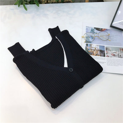 Cardigan Tejido Falsa Dos Piezas Mujer Cuello V Manga Larga - Image 74