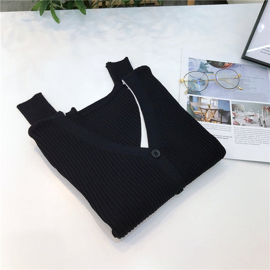 Cardigan Tejido Falsa Dos Piezas Mujer Cuello V Manga Larga - Image 74