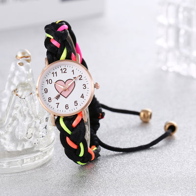 Pulsera Reloj Coreana Macaron Trenzada a Mano con Corazón Durazno - Image 6
